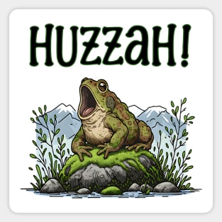 Toad cheering "HUZZAH!" funny humorous amphibian design. Magnet